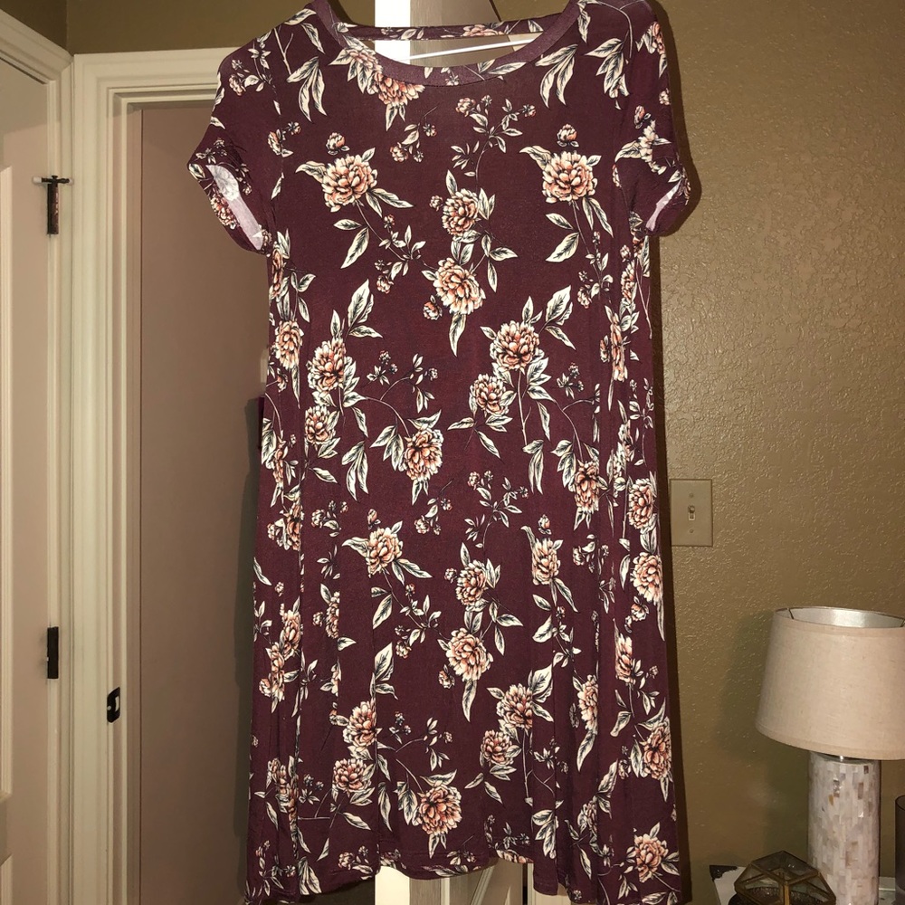 F21 Maroon Floral Dress